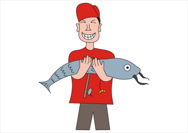 Bir balıkçı ve onun yakalamak Karikatür, bir somon