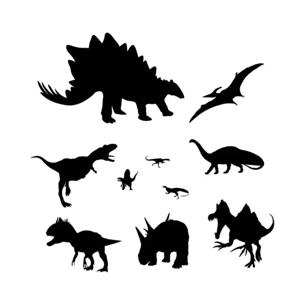 Dinosaurios Siluetas Blanco — Vector de stock