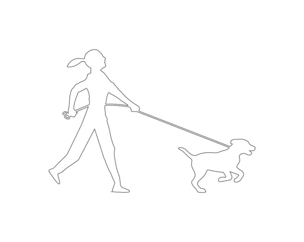 Chica Corriendo Con Perro — Vector de stock