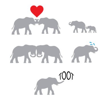 beyaz üzerinde yaratıcı fil simgeleri