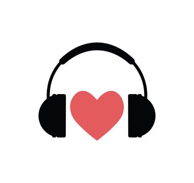 Beyaz arka planda kulaklıkları olan kalp. 