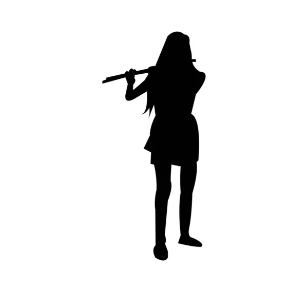 Silhouette Woman Flute — Stock Vector