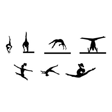 Beyaz üzerine jimnastikçi siluetleri.