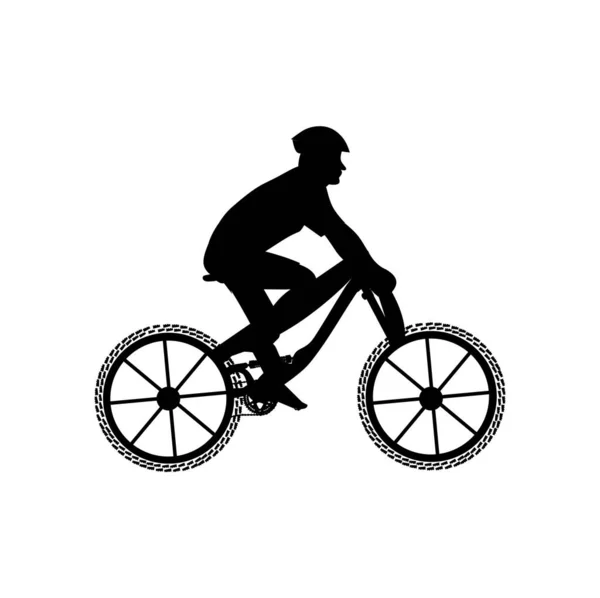 Uomo Una Sagoma Bicicletta Isolato Sfondo Bianco — Vettoriale Stock