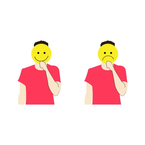 Emoji Glücklich Traurig Gesichtsmaske Design Auf Einem Mann Gesicht — Stockvektor