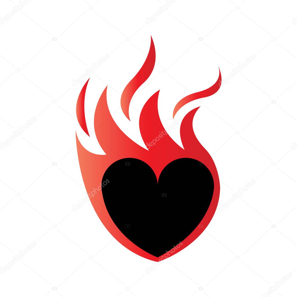 burning heart icon on white