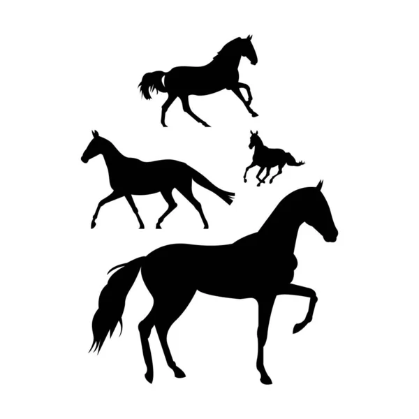 Silhouettes Horses White — 图库矢量图片