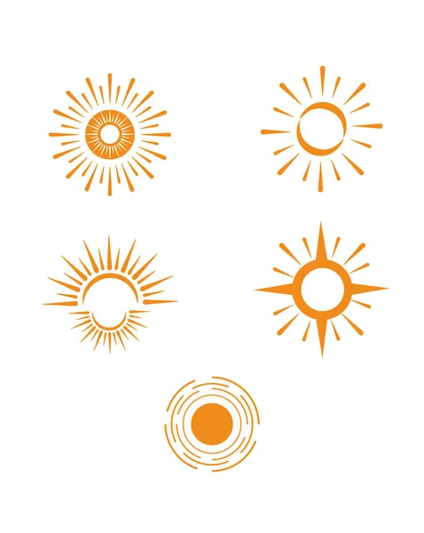 Set Five Sun Icons Isolated White Background — Vector de stock