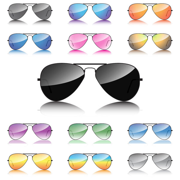 Mirror sunglasses icons set