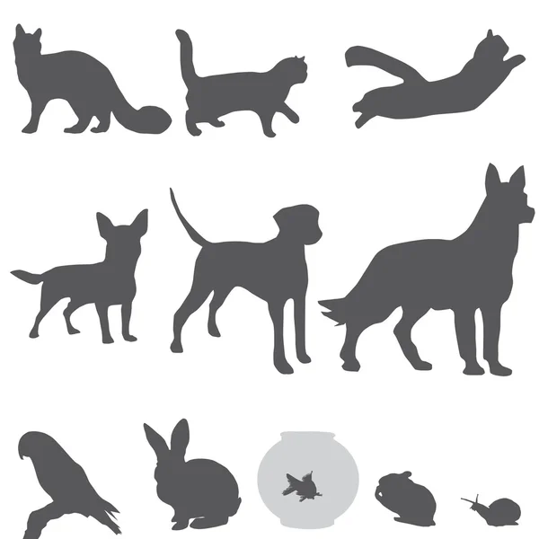 Conjunto de siluetas de mascotas — Archivo Imágenes Vectoriales