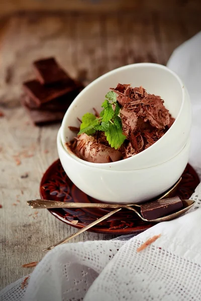 Chocolate ice cream decorated — Stock Photo, Image