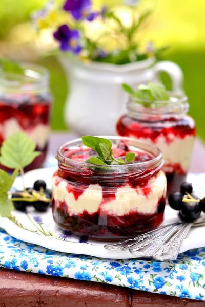 Natural yogurt with fresh berries in a bowl — Stock Photo, Image