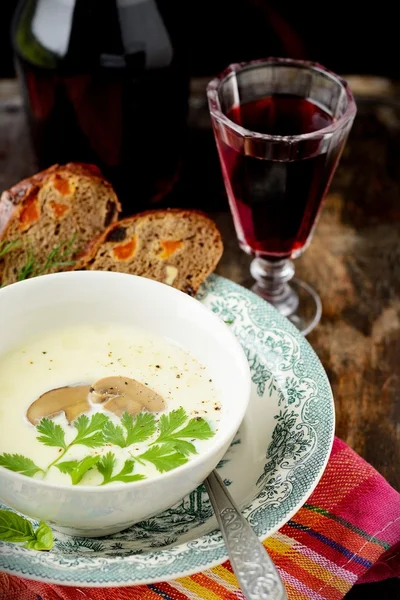 Potato cream soup with champignons — Stock Photo, Image