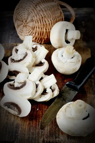 Sliced mushroom on wood — Stock Photo, Image