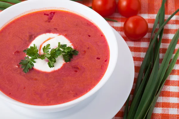 Borsch beyaz bir tabak