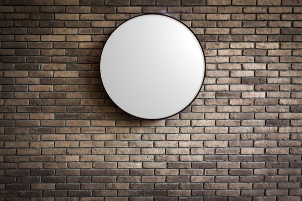 Sjabloon - cirkel Lightbox logo op de donkere rode bakstenen muur — Stockfoto