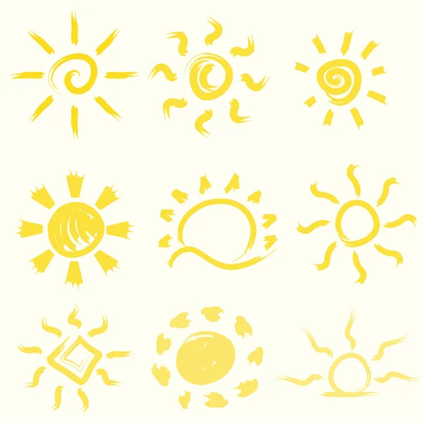 Vector set of hand-painted suns. — Stock Vector