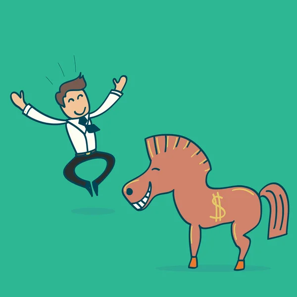 Empresario y un caballo de Troya . — Vector de stock