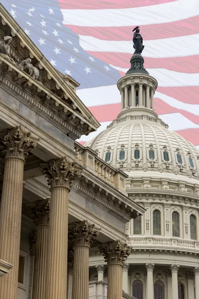 U.S. Capitol Washington bandeira fundo — Fotografia de Stock