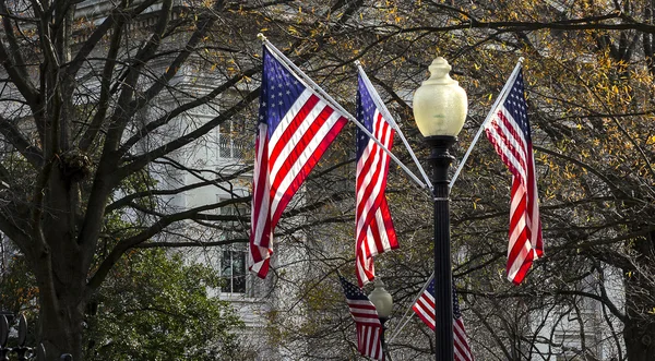 Hanging stars and stripes flagpole — Stock Photo, Image