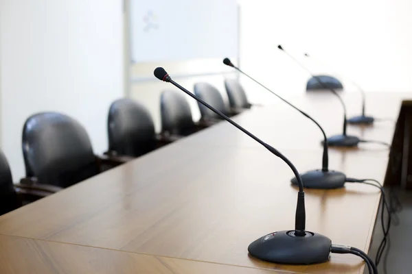 Mircophones in board room close-up — Stock Photo, Image