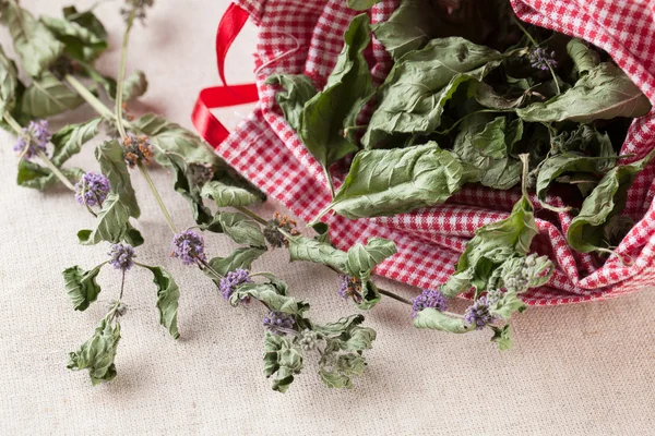 Mięty suszone aromatyczne liście w torbie — Zdjęcie stockowe