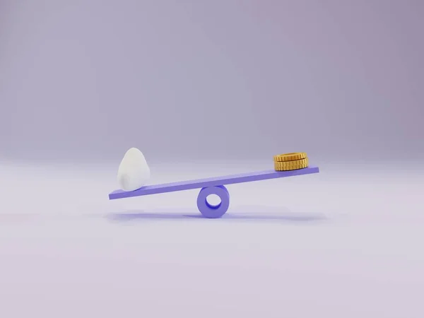 Altın sikke yığını düşük çokgen bulutu ile dengesizlik içinde tahterevalli, 3d render