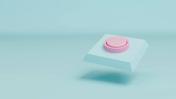 3D渲染 3D插图 蓝色背景上粉色光泽按钮 — 图库照片