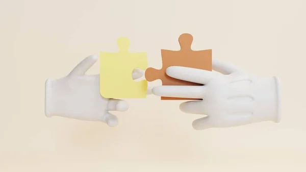 Rendering Illustration Hand Connect Jigsaw Puzzle Business Connection Strategy Solution — 图库照片