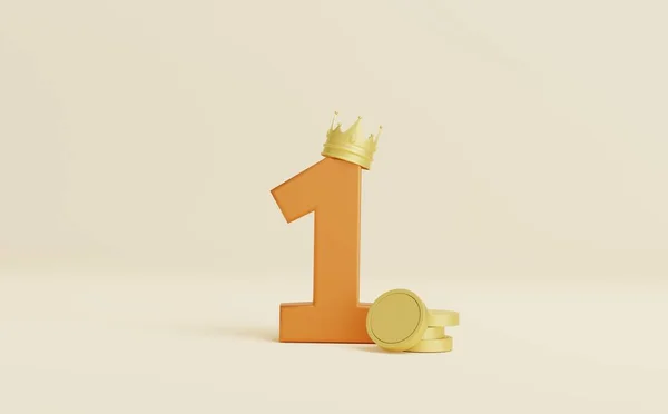 Rendering Illustration Golden Crown Top Number One — Stockfoto