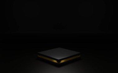 3D görüntüleme, 3D görüntü, düşük açık siyah ve altın dikdörtgen ürün podyumu