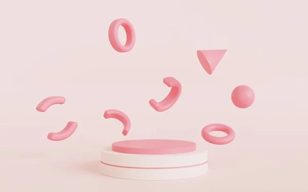 3D渲染 3D插图 产品平台和粉色色调的几何形状 — 图库照片