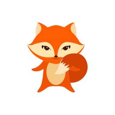 Flat cartoon illustration of cute fox