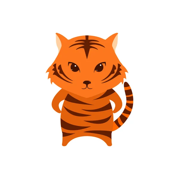 Flat vector cartoon illustration of cute tiger posing — Stock Vector