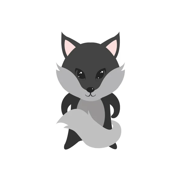 Flat vector cartoon illustration of cute wolf posing — Stock Vector
