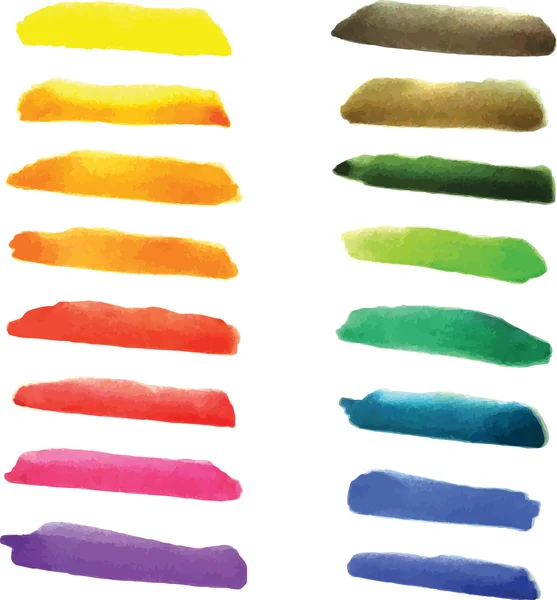 Set de rayas de acuarela en colores vibrantes. Manchas húmedas de acuarela aisladas en blanco . — Vector de stock