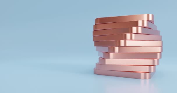 銅プレートの回転スタック アブストラクト3Dレンダリング 4Kシームレスループビデオ 現代の幾何学的背景 実際の動作設計 — ストック動画
