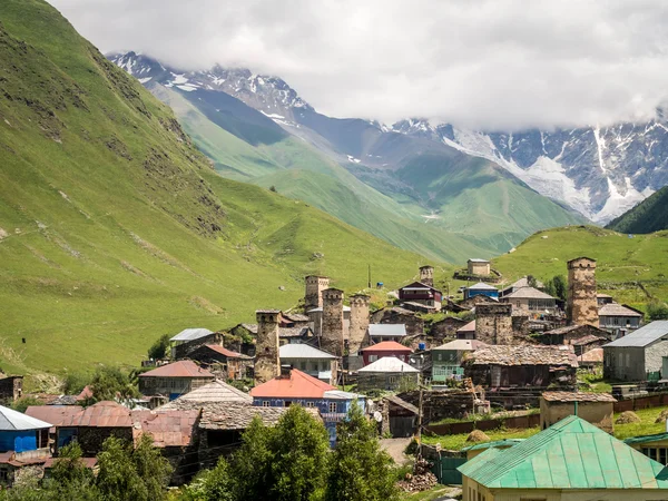 ADISHI, GEORGIA - JULY 26: Adishi village in Upper Svaneti, Georgia, Caucasus, on July 26, 2013. The region is known for its medieval defensive towers — Stock Photo, Image