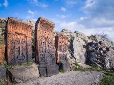 Khachkars in Sevanavank monastery, Armenia clipart