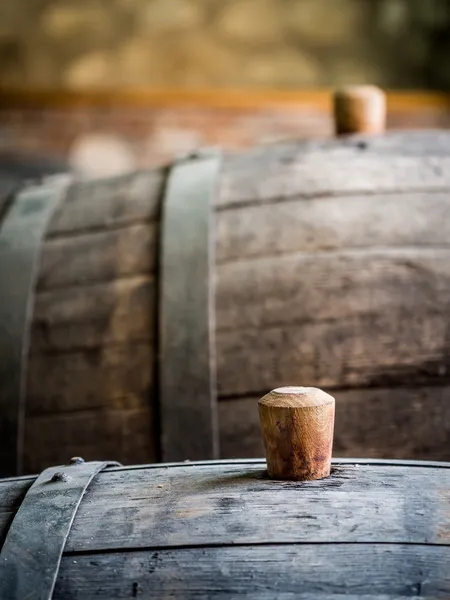 Wine barrel with wooden bung in the wine region — Stock Photo, Image