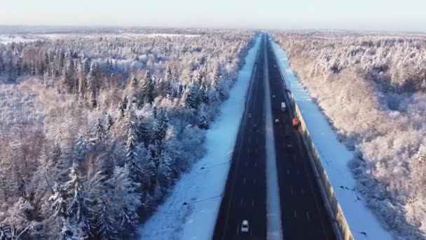Yol Boyunca Soldan Sağa Doğru Yumuşak Bir Uçuş Kış Otoyol — Stok video