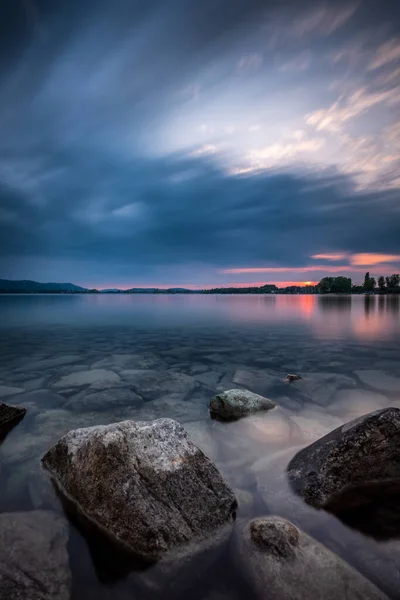 Dramaticamente Belo Clima Nuvem Margem Lago Lago Constança Pôr Sol — Fotografia de Stock