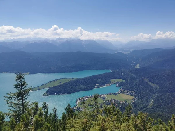 Summer Vacation Walchensee Panoramic View — Photo
