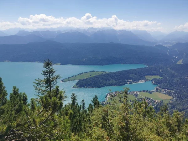 Walchensee Panoramic View Summer Blue Sky — Photo