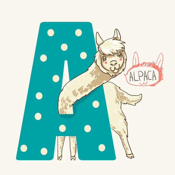 Letter A alpaca — Stock Vector
