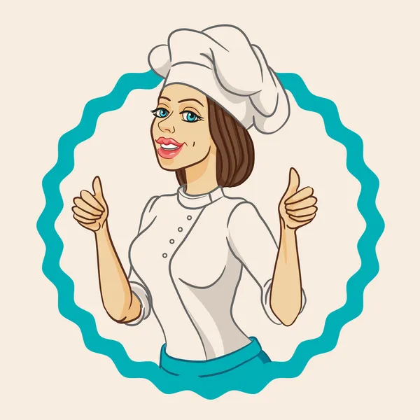 Woman chef showing thumb — Stock Vector