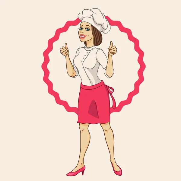 Kobieta kucharz wyświetlone kciuka — Wektor stockowy