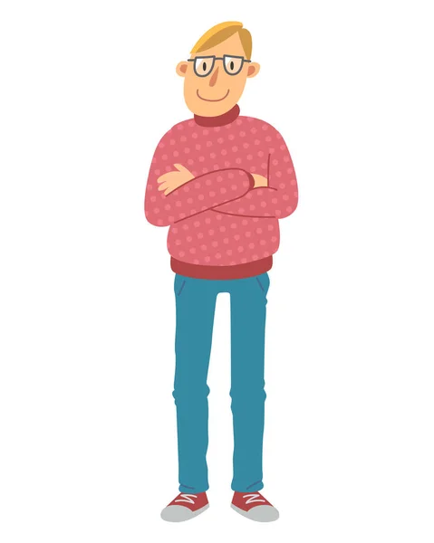 Desenho Animado Loiro Homem Com Óculos Vetor — Vetor de Stock