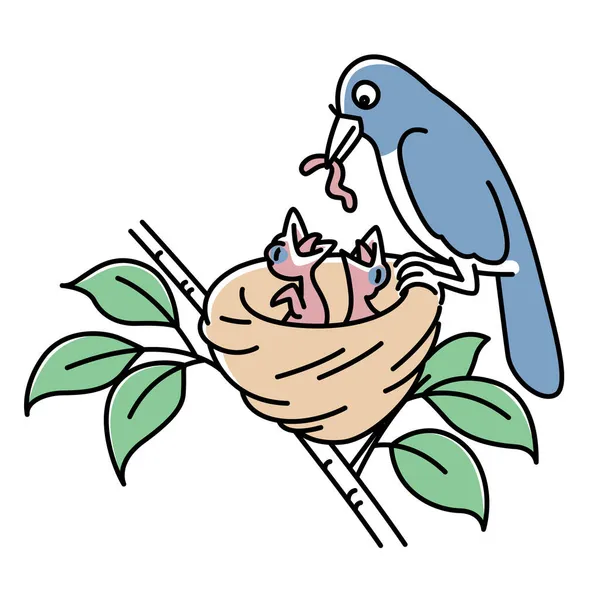 Desenho Uma Mãe Pássaro Alimentando Seu Bebê —  Vetores de Stock