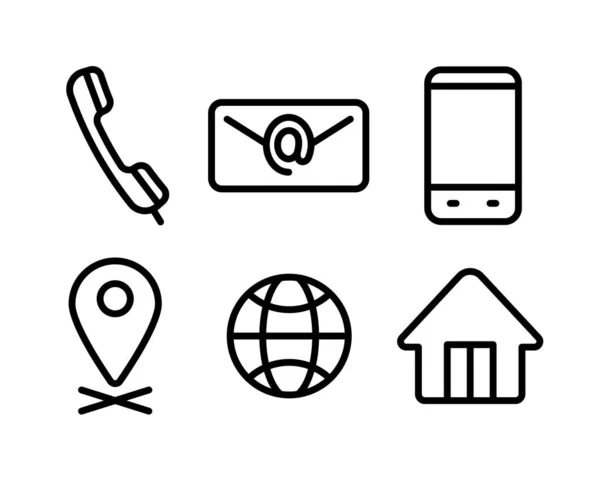 Business Contact Pictogram Set Eenvoudige Zwarte Lijn Ontwerp Witte Achtergrond — Stockvector